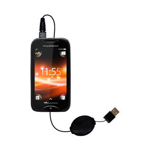 Retractable USB Power Port Ready charger cable designed for the Sony Ericsson Mix Walkman and uses TipExchange