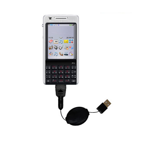 Retractable USB Power Port Ready charger cable designed for the Sony Ericsson P1i and uses TipExchange