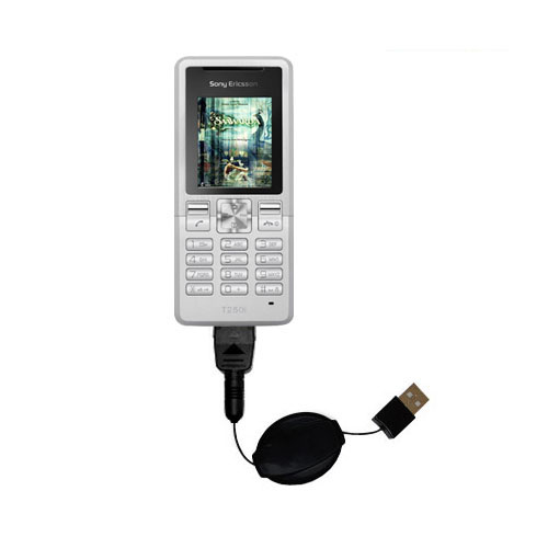 Retractable USB Power Port Ready charger cable designed for the Sony Ericsson T250i and uses TipExchange