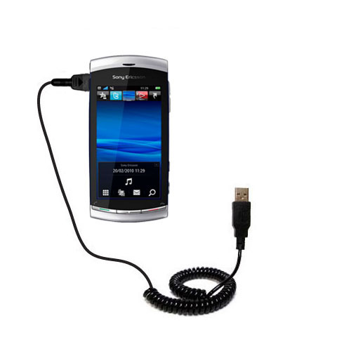 Coiled Power Hot Sync USB Cable suitable for the Sony Ericsson U5 with both data and charge features - Uses Gomadic TipExchange Technology