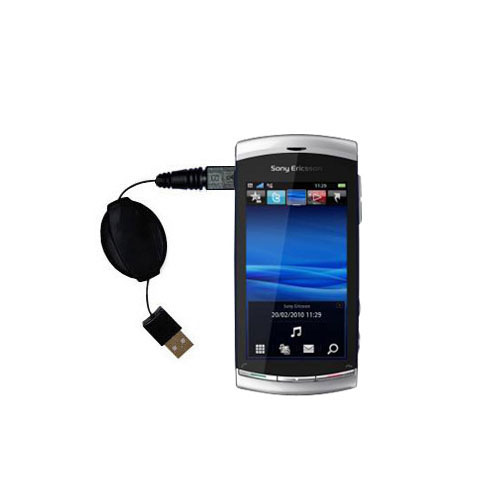 Retractable USB Power Port Ready charger cable designed for the Sony Ericsson Vivaz A and uses TipExchange