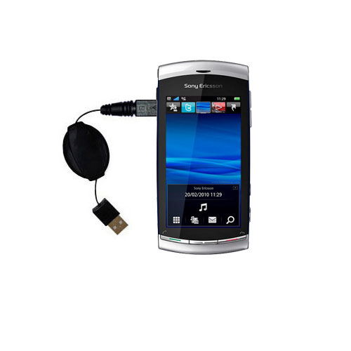 Retractable USB Power Port Ready charger cable designed for the Sony Ericsson Vivaz Pro a and uses TipExchange
