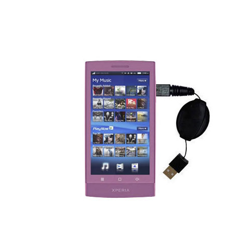 Retractable USB Power Port Ready charger cable designed for the Sony Ericsson X12 and uses TipExchange