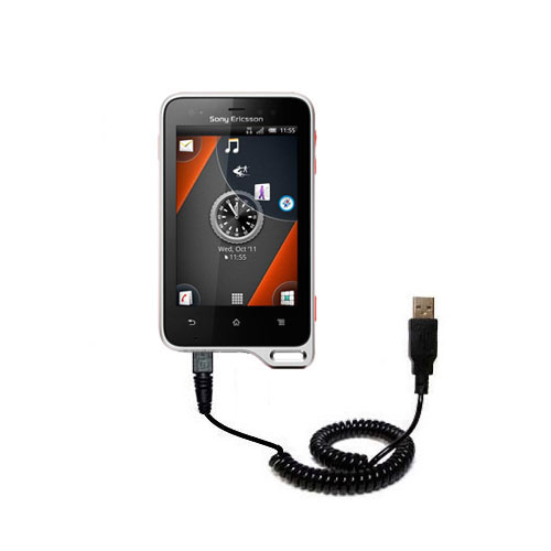 Coiled Power Hot Sync USB Cable suitable for the Garmin Forerunner 305 with  both data and charge features - Uses Gomadic TipExchange Technology