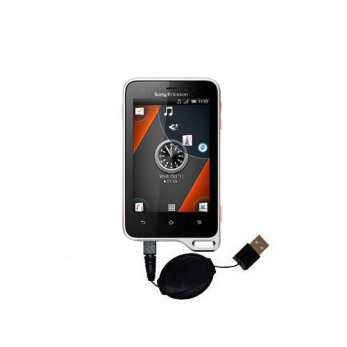 Retractable USB Power Port Ready charger cable designed for the Sony Ericsson Xperia active and uses TipExchange