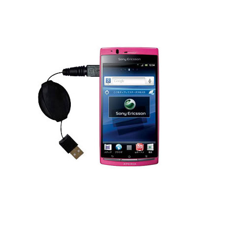 Retractable USB Power Port Ready charger cable designed for the Sony Ericsson Xperia Arc HD and uses TipExchange