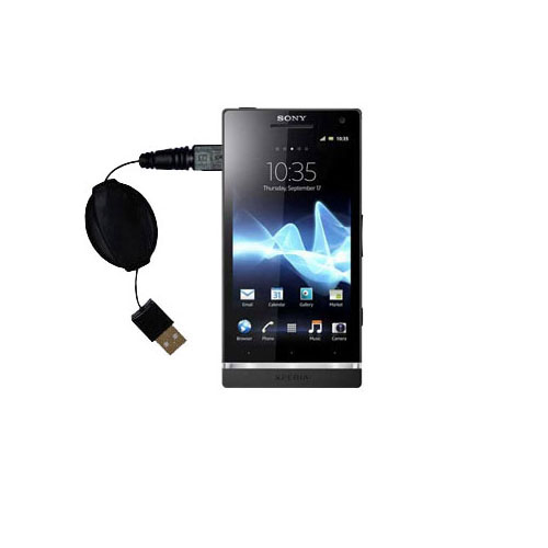 Retractable USB Power Port Ready charger cable designed for the Sony Ericsson Xperia ion and uses TipExchange