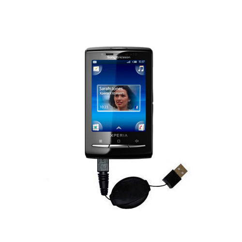 Retractable USB Power Port Ready charger cable designed for the Sony Ericsson Xperia Mini and uses TipExchange