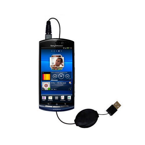 Retractable USB Power Port Ready charger cable designed for the Sony Ericsson Xperia neo V and uses TipExchange