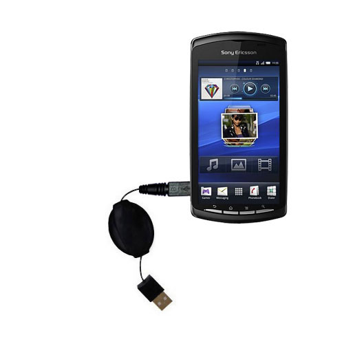 Retractable USB Power Port Ready charger cable designed for the Sony Ericsson Xperia Play and uses TipExchange