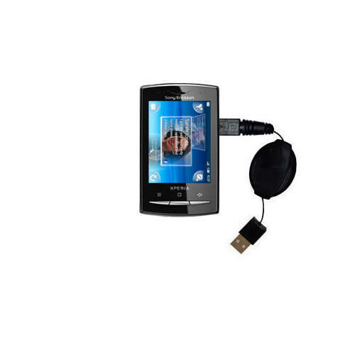 Retractable USB Power Port Ready charger cable designed for the Sony Ericsson Xperia Pro and uses TipExchange