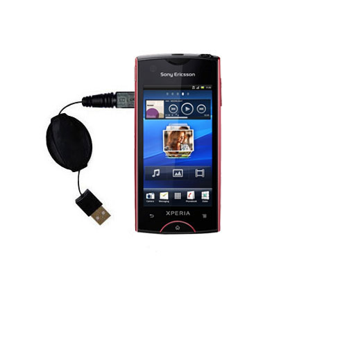 Retractable USB Power Port Ready charger cable designed for the Sony Ericsson Xperia ray and uses TipExchange