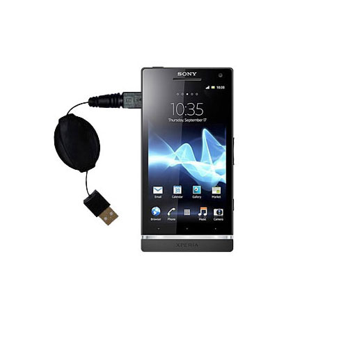 Retractable USB Power Port Ready charger cable designed for the Sony Ericsson Xperia S and uses TipExchange