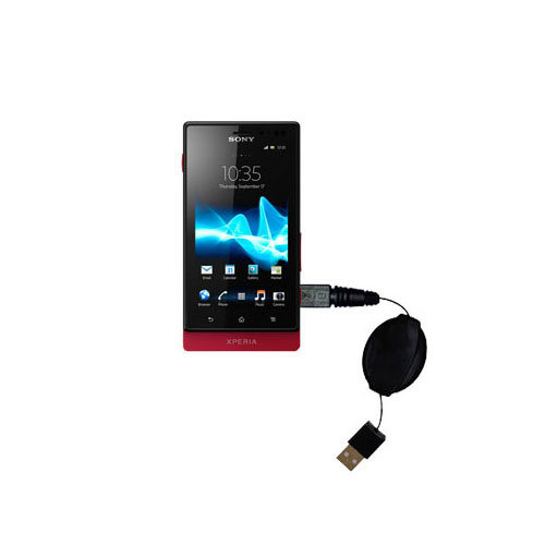 Retractable USB Power Port Ready charger cable designed for the Sony Ericsson Xperia Sola and uses TipExchange