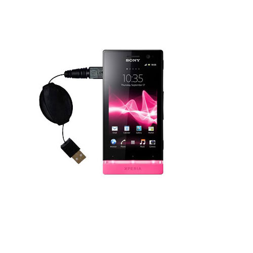 Retractable USB Power Port Ready charger cable designed for the Sony Ericsson Xperia U / ST25i and uses TipExchange