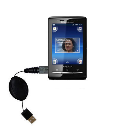 Retractable USB Power Port Ready charger cable designed for the Sony Ericsson Xperia X10 mini pro a and uses TipExchange