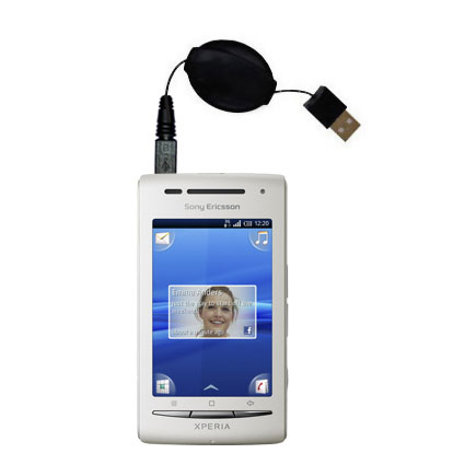 Retractable USB Power Port Ready charger cable designed for the Sony Ericsson Xperia X8 / X8A and uses TipExchange