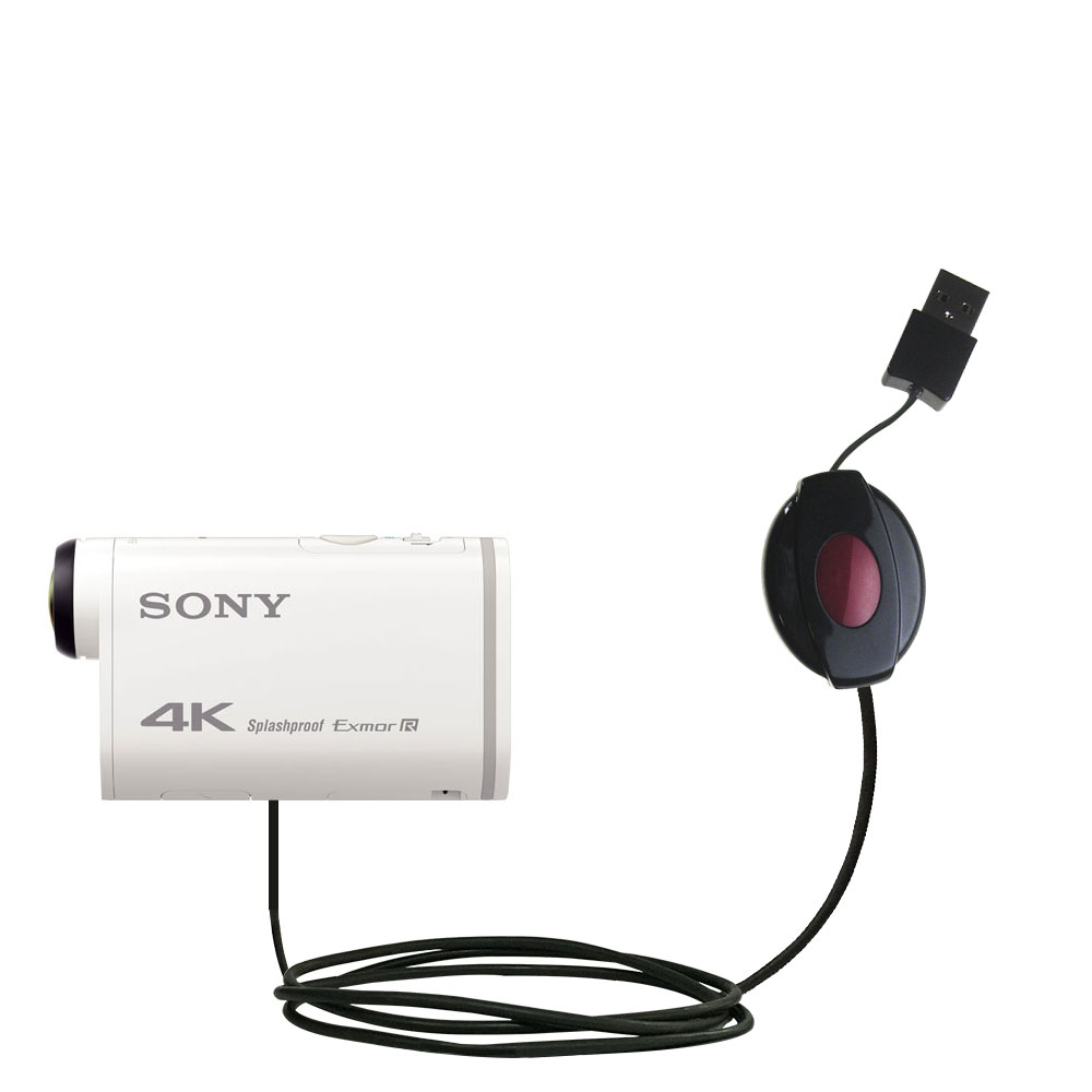 Retractable USB Power Port Ready charger cable designed for the Sony FDR-X1000 and uses TipExchange