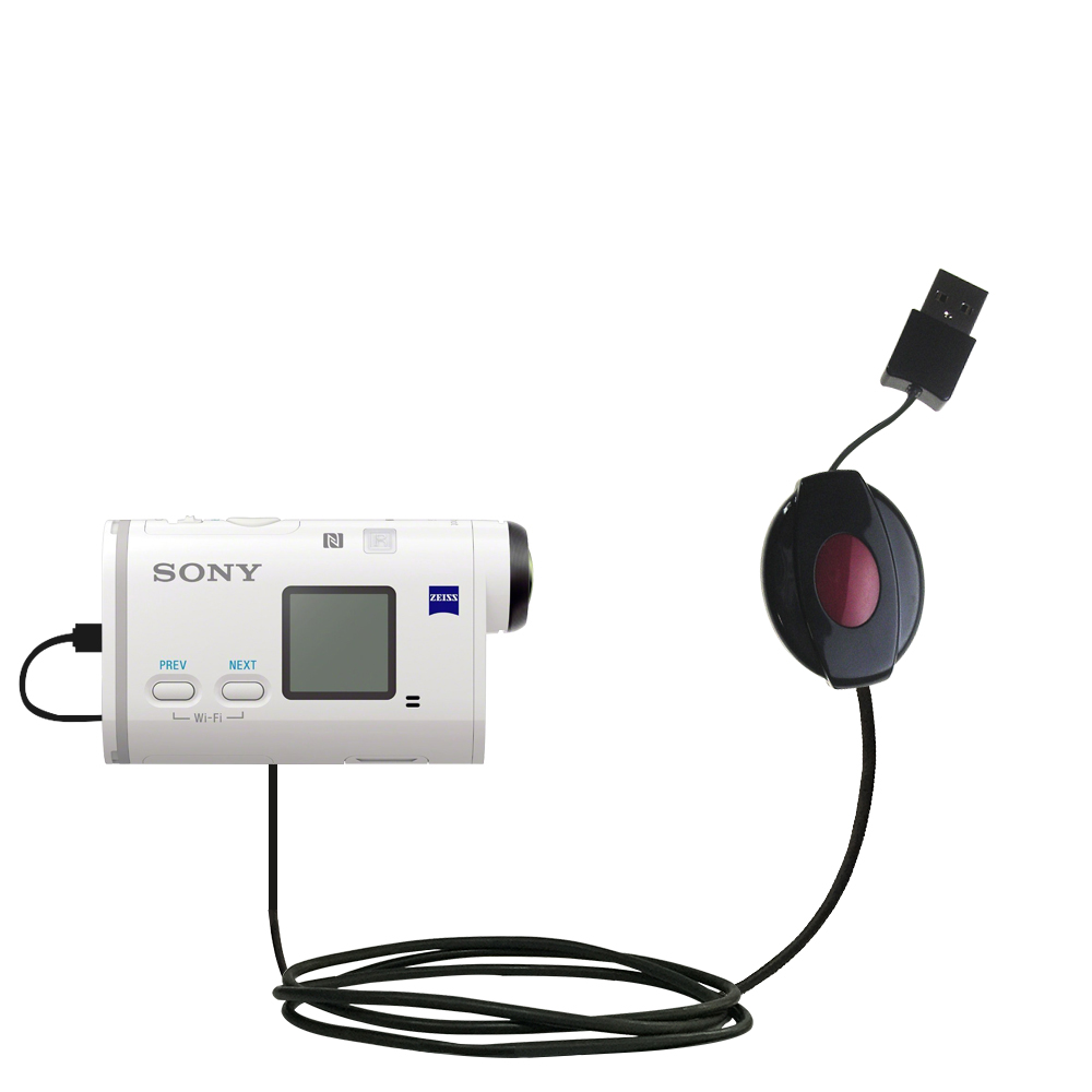 Retractable USB Power Port Ready charger cable designed for the Sony FDR-X1000V and uses TipExchange