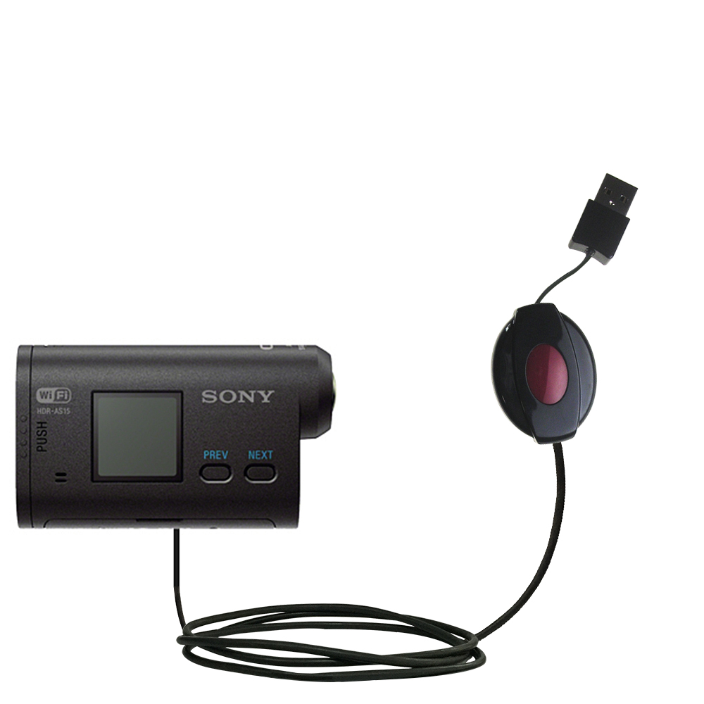 Retractable USB Power Port Ready charger cable designed for the Sony HDR-AS10/ HDR-AS15 and uses TipExchange
