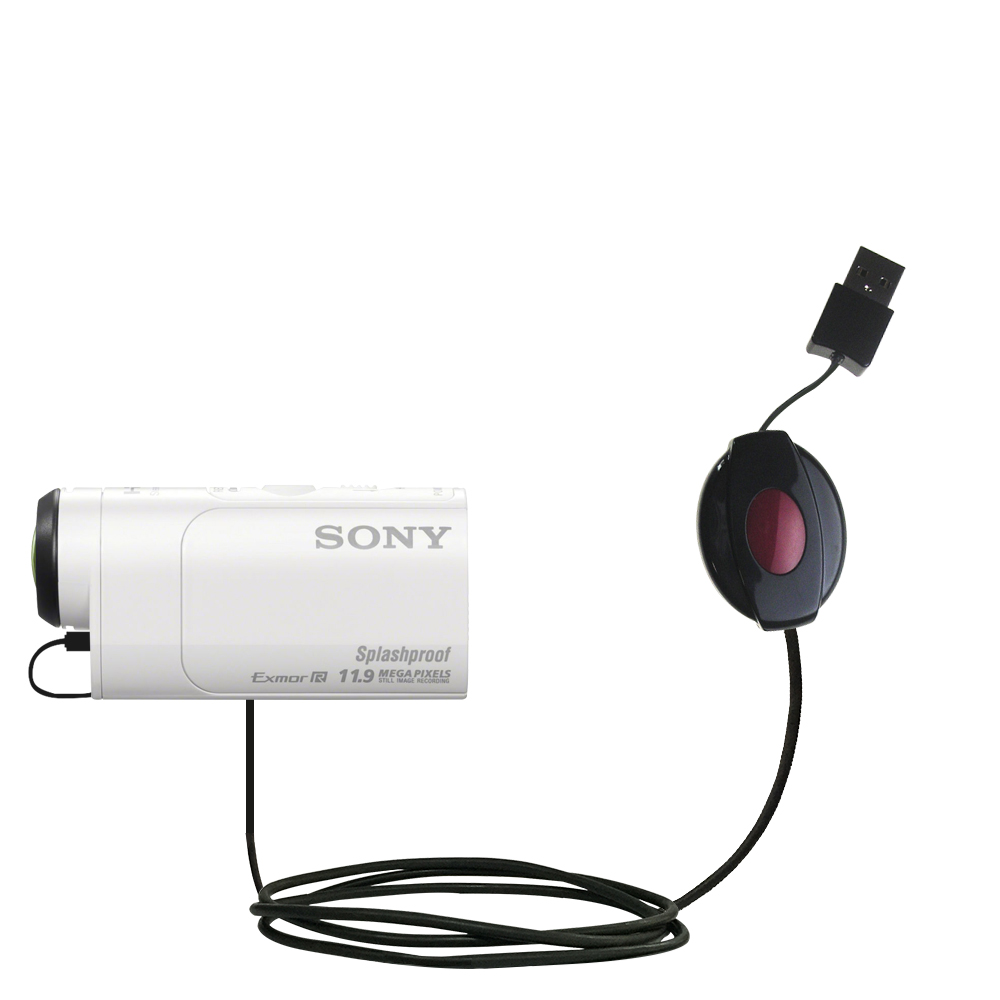 Retractable USB Power Port Ready charger cable designed for the Sony HDR-AZ1 / AZ1 and uses TipExchange
