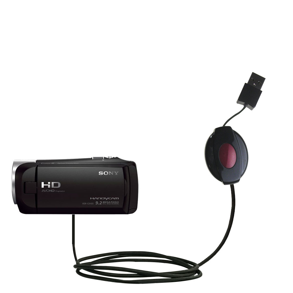 Retractable USB Power Port Ready charger cable designed for the Sony HDR-CX405 / HDR-CX440 and uses TipExchange