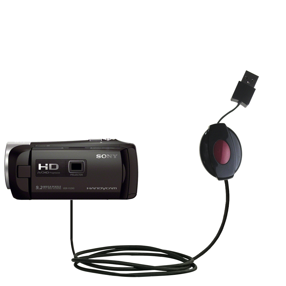 Retractable USB Power Port Ready charger cable designed for the Sony HDR-PJ240 and uses TipExchange