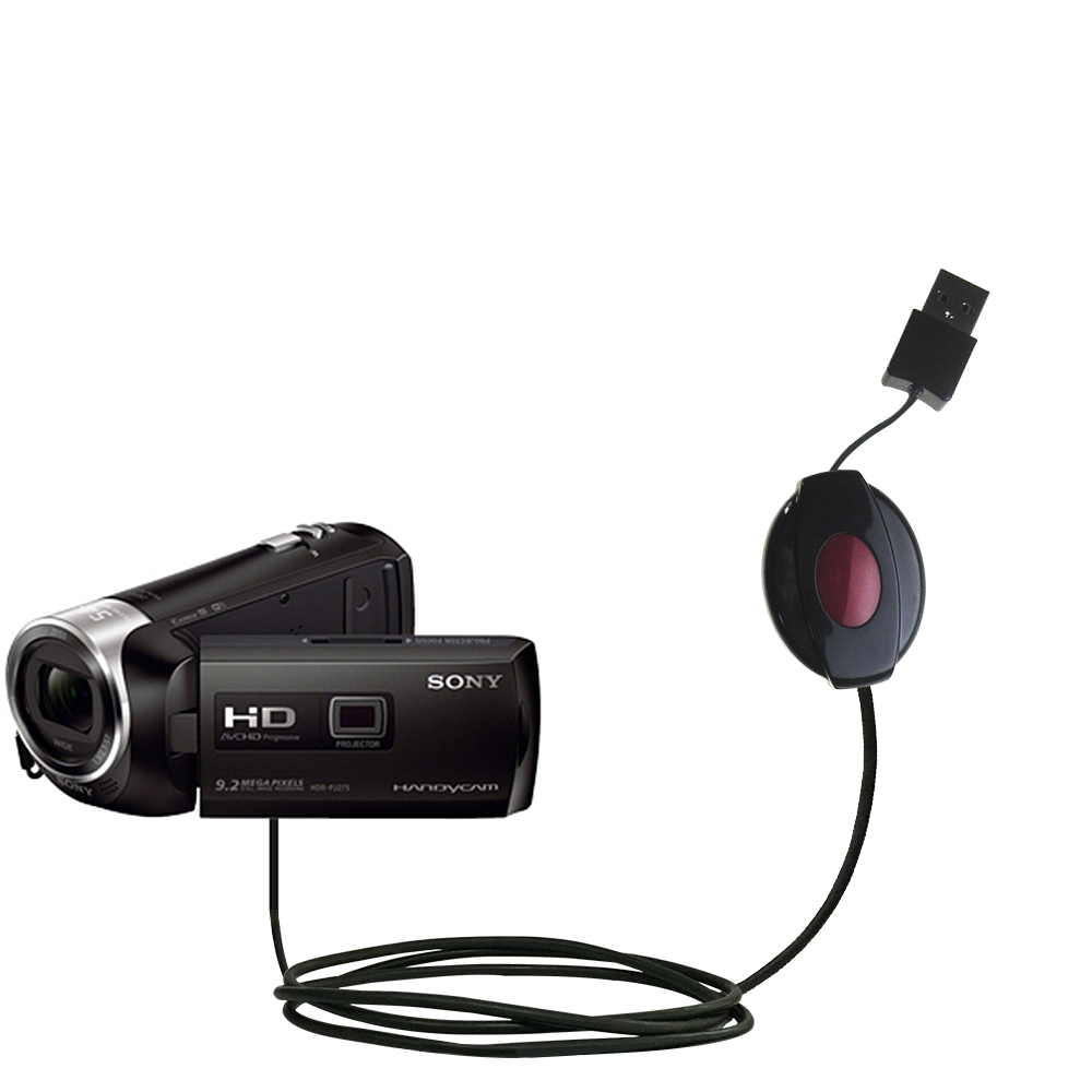 Retractable USB Power Port Ready charger cable designed for the Sony HDR-PJ275 and uses TipExchange