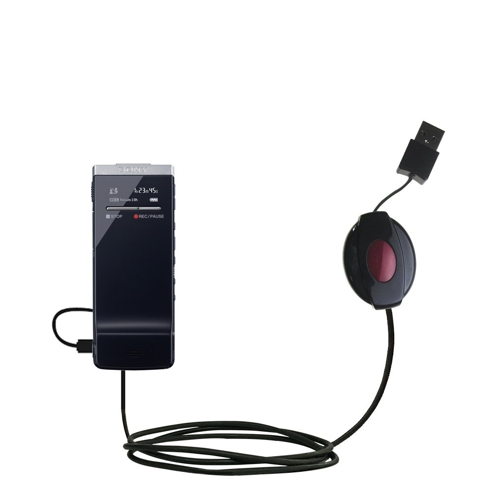 Retractable USB Power Port Ready charger cable designed for the Sony ICD-TX50 and uses TipExchange