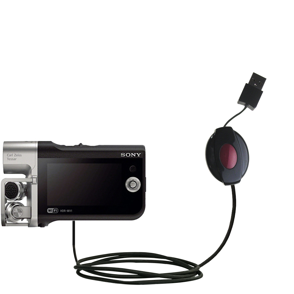 Retractable USB Power Port Ready charger cable designed for the Sony Music Video Recorder HDR-MV1 and uses TipExchange