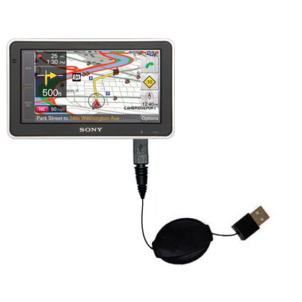 Retractable USB Power Port Ready charger cable designed for the Sony Nav-U NV-U83T and uses TipExchange