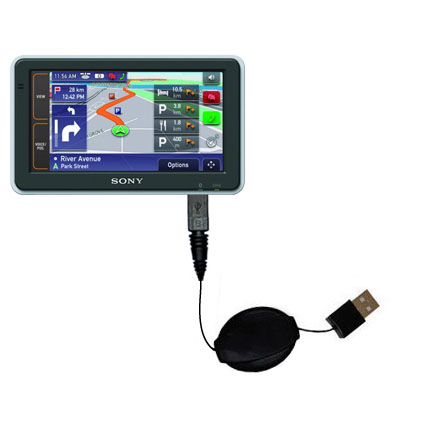USB Power Port Ready retractable USB charge USB cable wired specifically for the Sony Nav-U NV-U92T and uses TipExchange