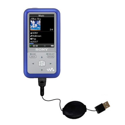 Retractable USB Power Port Ready charger cable designed for the Sony NWZ-610F and uses TipExchange
