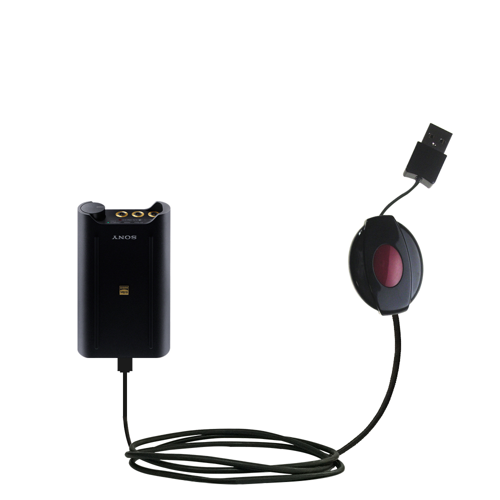 Retractable USB Power Port Ready charger cable designed for the Sony PHA-3 USB DAC Headphone Amplifier and uses TipExchange