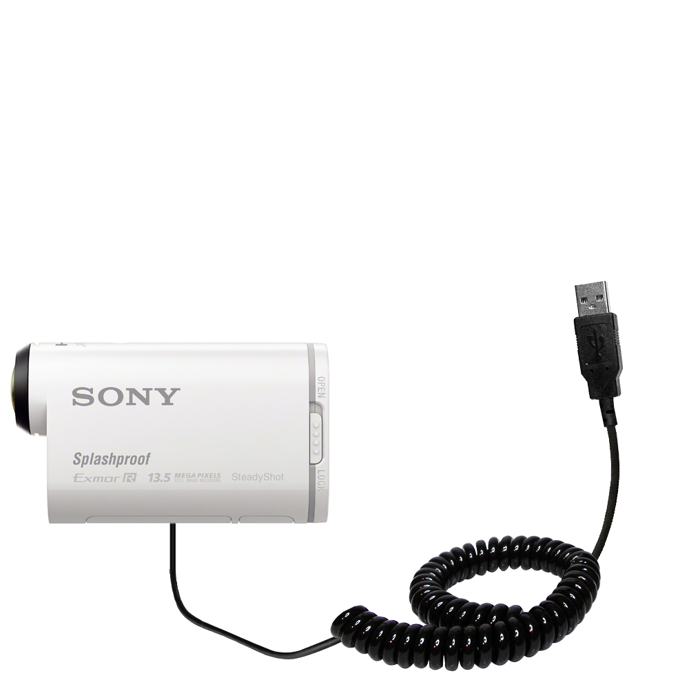 Coiled USB Cable compatible with the Sony POV Action Cam HDR-AS100