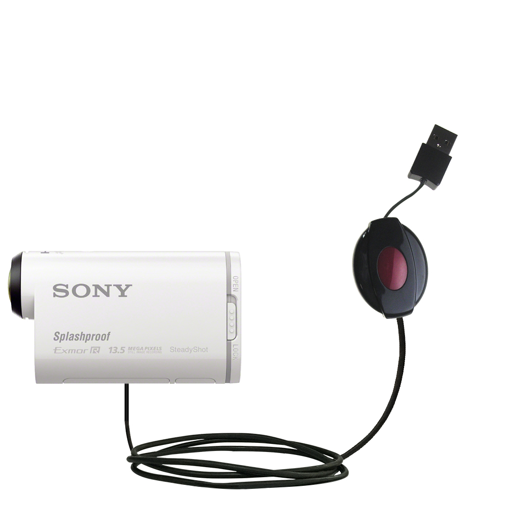 Retractable USB Power Port Ready charger cable designed for the Sony POV Action Cam HDR-AS100 and uses TipExchange