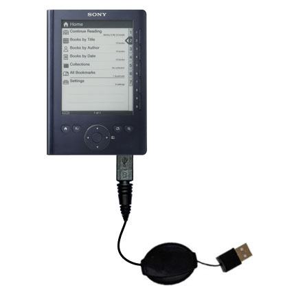 Retractable USB Power Port Ready charger cable designed for the Sony PRS-300 Reader Pocket Edition  and uses TipExchange