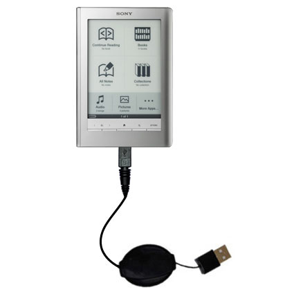 Retractable USB Power Port Ready charger cable designed for the Sony PRS-600 Reader Touch Edition and uses TipExchange