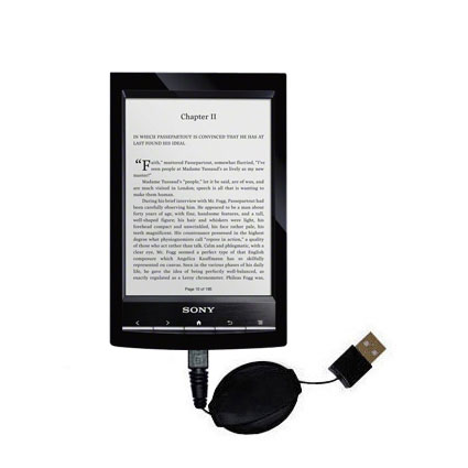 Retractable USB Power Port Ready charger cable designed for the Sony PRS-T1 Reader and uses TipExchange