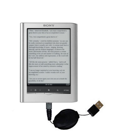 Retractable USB Power Port Ready charger cable designed for the Sony PRS350 Reader Pocket Edition  and uses TipExchange