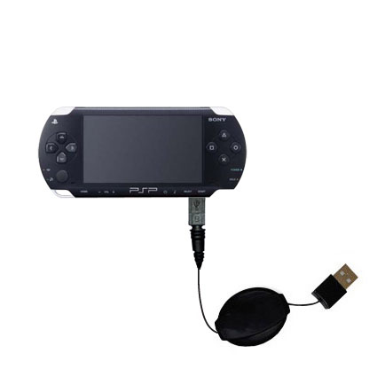 Retractable USB Power Port Ready charger cable designed for the Sony PSP-1001 Playstation Portable and uses TipExchange