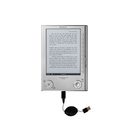 Retractable USB Power Port Ready charger cable designed for the Sony Reader PRS-505 and uses TipExchange