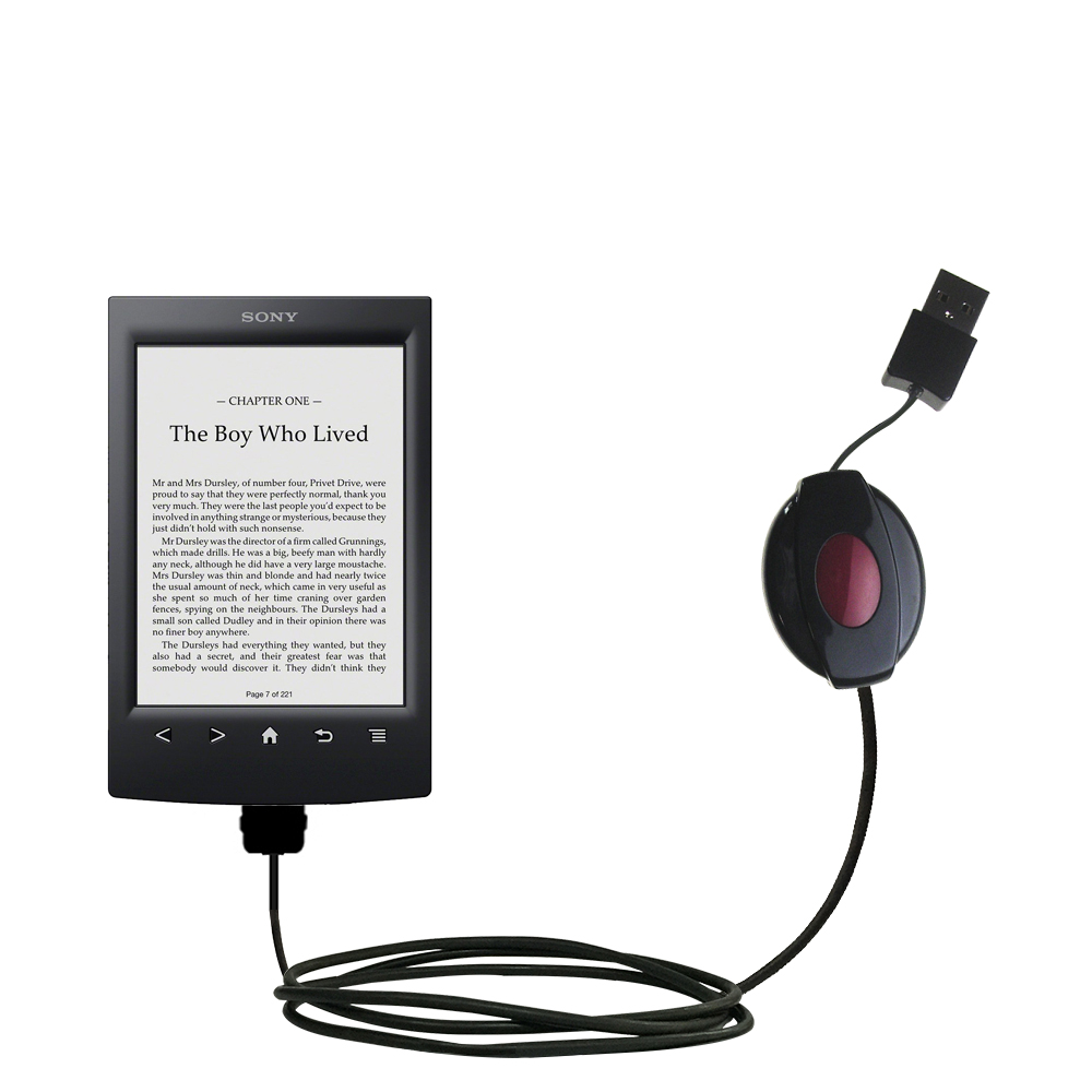 Retractable USB Power Port Ready charger cable designed for the Sony Reader PRS-T2 and uses TipExchange