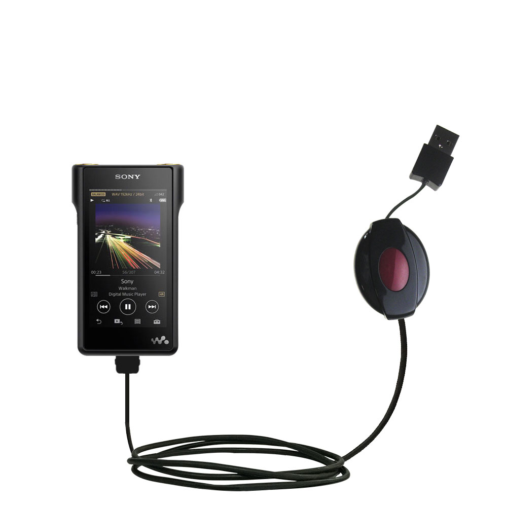 Retractable USB Power Port Ready charger cable designed for the Sony Walkman NW-WM1A and uses TipExchange