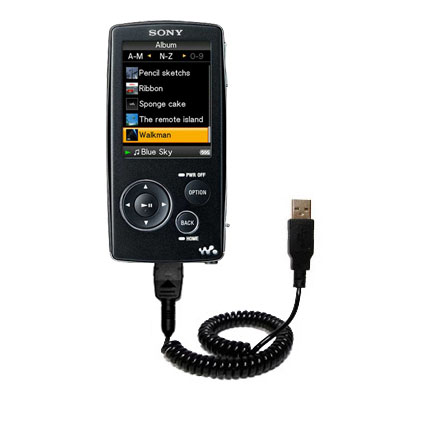 Coiled USB Cable compatible with the Sony Walkman NWZ-A800 Series