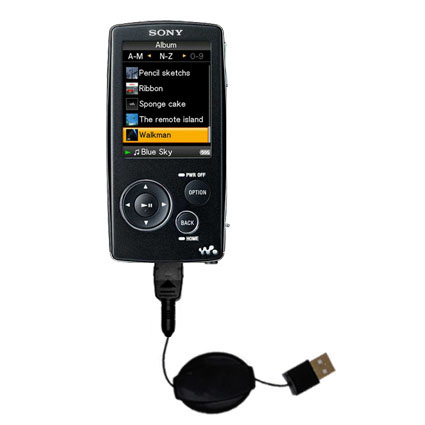 Retractable USB Power Port Ready charger cable designed for the Sony Walkman NWZ-A800 Series and uses TipExchange