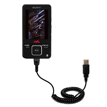 Coiled Power Hot Sync USB Cable suitable for the Sony Walkman NWZ-A826 with both data and charge features - Uses Gomadic TipExchange Technology