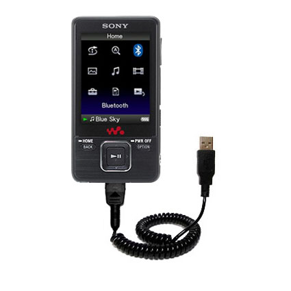 Coiled Power Hot Sync USB Cable suitable for the Sony Walkman NWZ-A828 with both data and charge features - Uses Gomadic TipExchange Technology