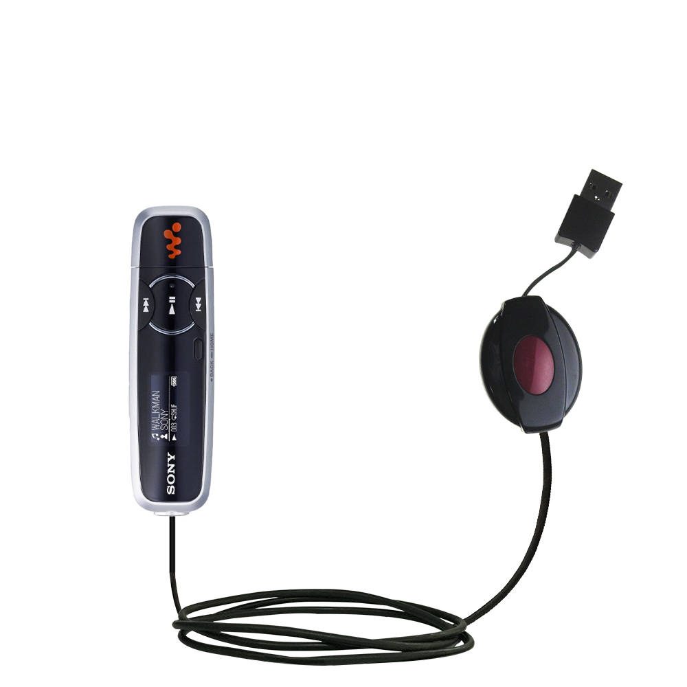 Retractable USB Power Port Ready charger cable designed for the Sony Walkman NWZ-B103 B105 B133 B135 and uses TipExchange