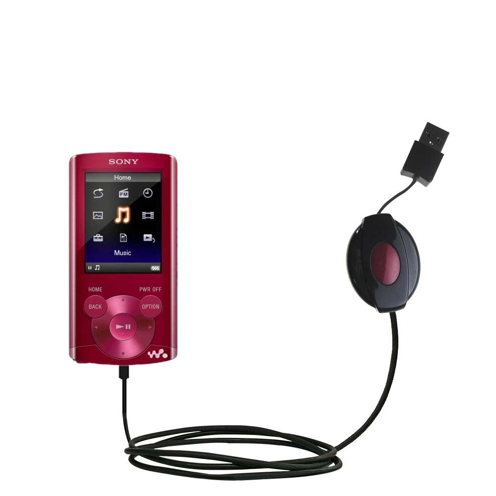 Retractable USB Power Port Ready charger cable designed for the Sony Walkman NWZ-E364 E365 and uses TipExchange